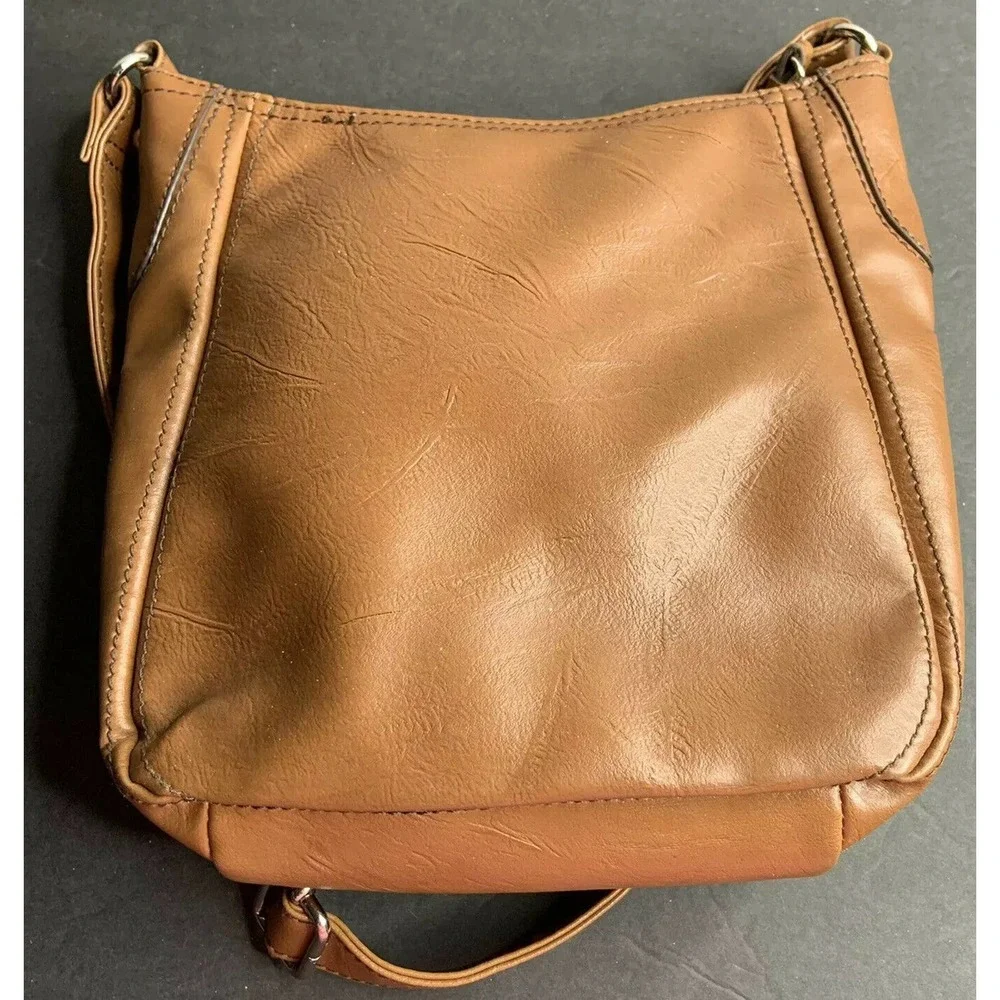 Retro NINE WEST Brown‎ Faux Leather Purse Medium Lined Zip Cognac Shoulder Bag